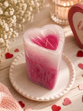 *New* Heart-Shaped Pink and White Candle